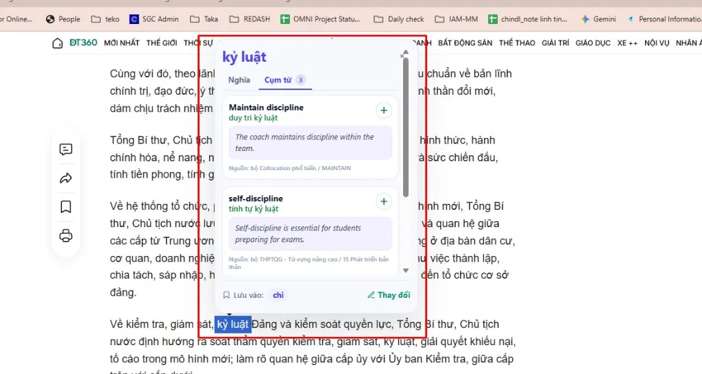 Bôi cụm tiếng Việt kỷ luật — tab Cụm từ hiện maintain discipline và self-discipline từ kho HeyWord